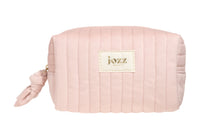 Load image into Gallery viewer, Trousse à Maquillage WINTER SPARKLE – Velours Rose Poudré & Bijouterie Dorée – Doublure Imperméable – JOZZ BEAUTY