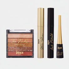 Load image into Gallery viewer, Coffret Maquillage FESTIVE ESSENTIALS SET – Palette 5 FAP + 2 Mascaras + Eyeliner – Regard Captivant Fêtes – JOZZ BEAUTY