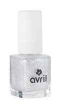Load image into Gallery viewer, Vernis Top Coat Pailleté Argenté AVRIL – Effet Scintillant sur Tous Vos Vernis, 80% Biosourcé & Végan – 7ml