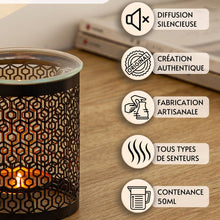 Lade das Bild in den Galerie-Viewer, Brûle parfum LE PARFAIT en métal ajouré & coupelle en verre - Zen'Arôme