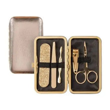 Load image into Gallery viewer, Set Manucure 6 Outils Dorés – Pochette Velours Noir & Simili Cuir – Voyage & Cadeau – JOZZ BEAUTY