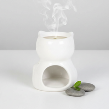 Charger l'image dans la galerie, Brûle-parfum Chat Heureux blanc en céramique
