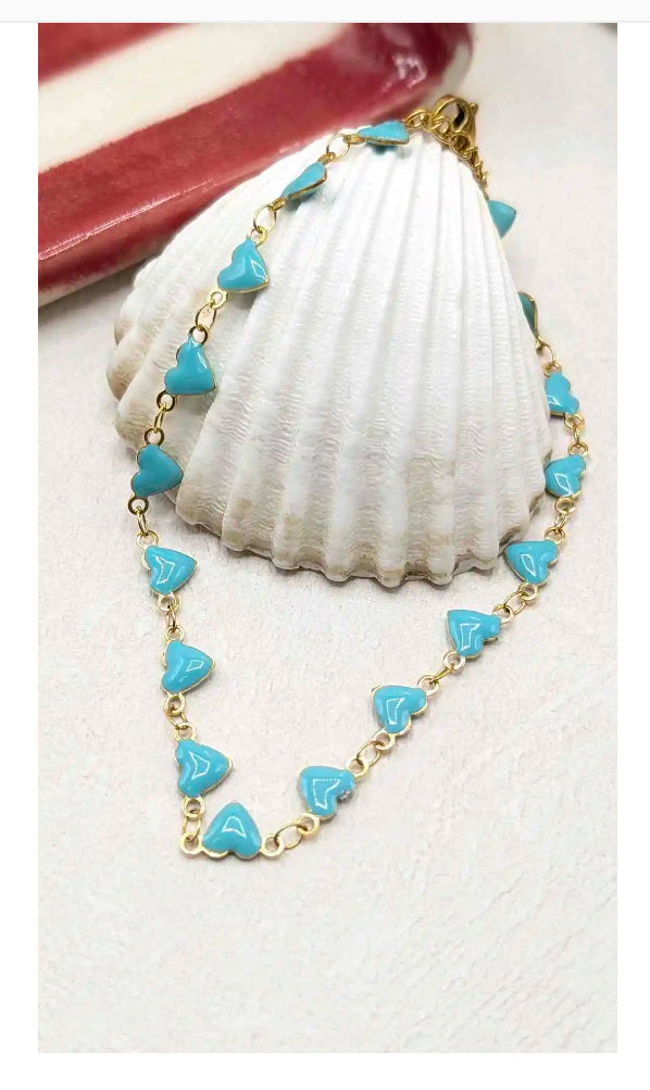 Chaine cheville coeurs en acier et émail - ACCESSORI