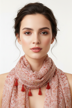 Lade das Bild in den Galerie-Viewer, Foulard à Pompons Motifs Modernes - Coton &amp; Viscose
