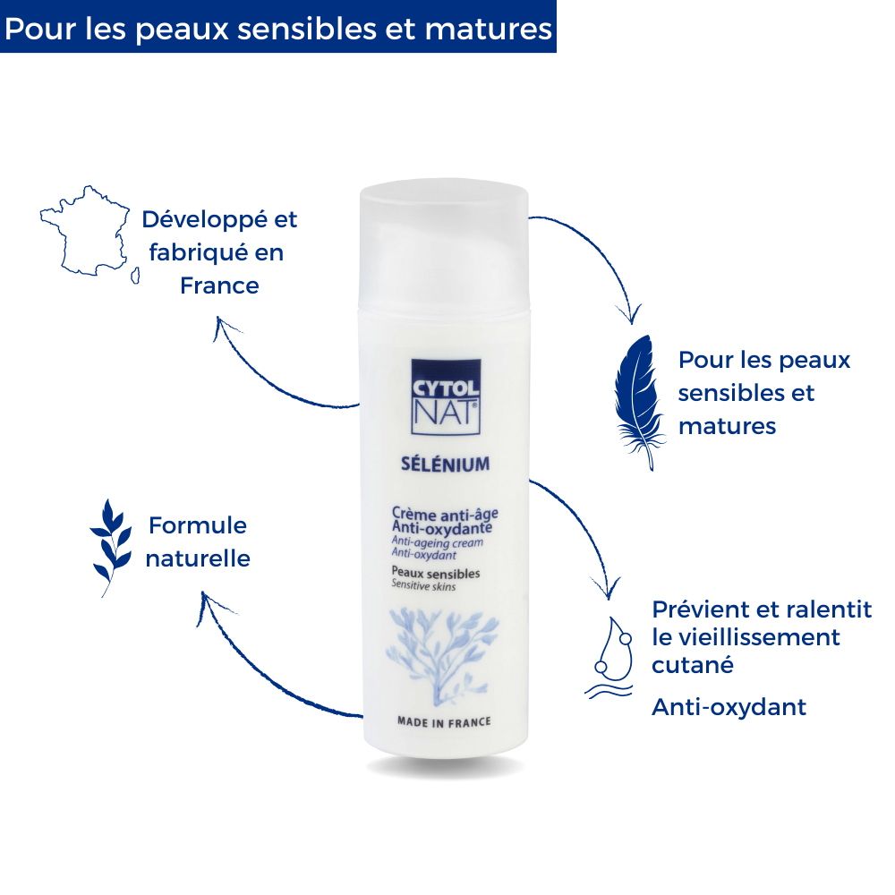 Crème SELENIUM anti-âge  peaux sensibles à la vitamine A, C et E - 40ml - CYTOLNAT