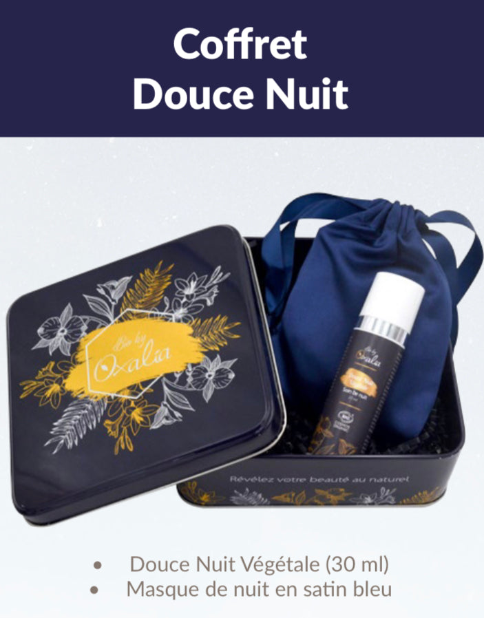 Coffret DOUCE NUIT: Douce nuit végétale  30ml + Masque de nuit en satin bleu - OXALIA