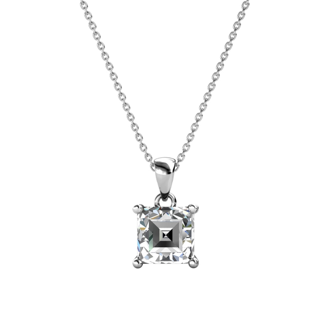 Collier pendentifs SQUARE- Argenté & Cristal