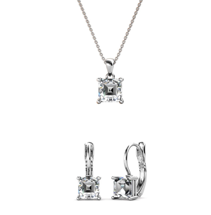 Parure SQUARE- Argenté & Cristal