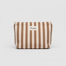 Lade das Bild in den Galerie-Viewer, Trousse de Toilette Rayée Marron &amp; Écru – Coton Bio | Oxalia
